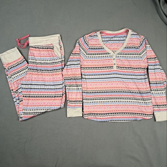 Cuddl Duds Pajama Set Size Small Pink Red Blue Hearts Women's Intimates Cozy‎ - Picture 1 of 10
